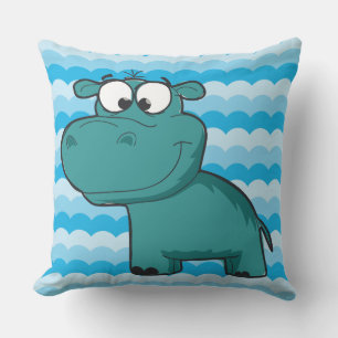 Cojín Decorativo Personalizado de Animales Zoológicos Hippo Azul Hi