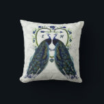 Cojín Decorativo Personalizado de aniversario de Monograma PEACOCK<br><div class="desc">El atractivo artículo de Navidades con temática de pavo real es el verde azul intenso con plumas. Puede editar los campos de plantilla mediante la ficha personalizar o personalización.</div>