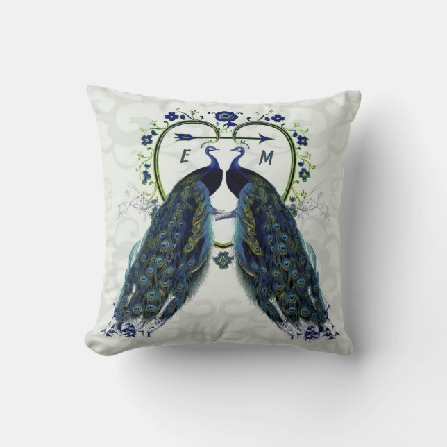 Cojín Decorativo Personalizado de aniversario de Monograma PEACOCK  (Anverso)