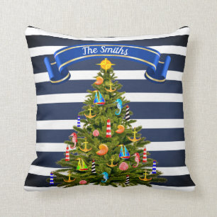 Cojín Decorativo Personalizado de árbol de Navidad náutico