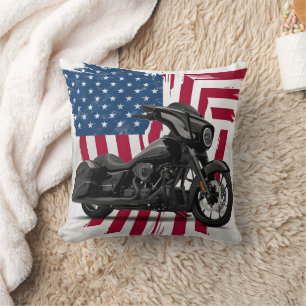 Cojín Decorativo Personalizado de arte en motocicleta con bandera e