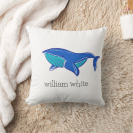 Cojín decorativo personalizado de ballena azul