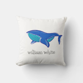 Cojín decorativo personalizado de ballena azul
