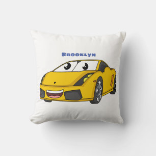 Cojín Decorativo Personalizado de coche deportivo amarillo alegre
