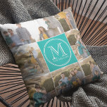 Cojín Decorativo Personalizado de color de fondo editable foto mono<br><div class="desc">Una almohada monográfica con borde blanco redondo que puede añadir 8 de sus propias fotos y personalizar con su nombre inicial. Además, también puede editar el color de fondo (haga clic en el botón personalizar) de la sección central en la que se establece el monograma. Ideal como regalos para la...</div>