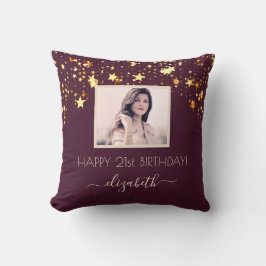 Cojín Decorativo Personalizado de cumpleaños foto estrellas de oro 