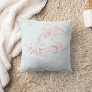 Cojín decorativo personalizado de delfín rosado