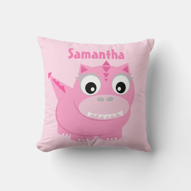 Cojín Decorativo Personalizado de dinosaurios cúbicos niños rosados (Anverso)