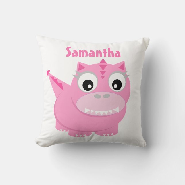 Cojín Decorativo Personalizado de dinosaurios cúbicos niños rosados (Anverso)