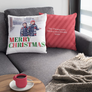 Cojín Decorativo Personalizado de fotografía rojo y verde moderno