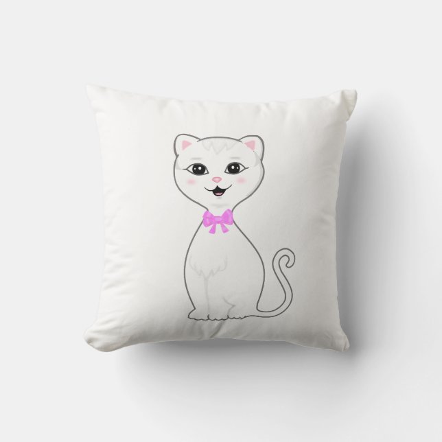 Cojín Decorativo Personalizado de gato blanco inteligente (Anverso)