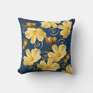 Cojín Decorativo Personalizado de Golden Daisies y Pods Swirls