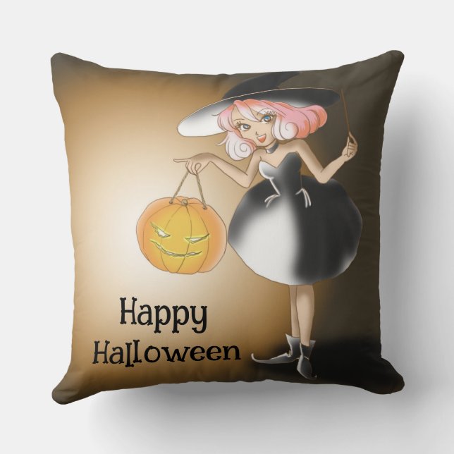 Cojín Decorativo Personalizado de Halloween Whimsical Graciosa Bruj (Reverso )