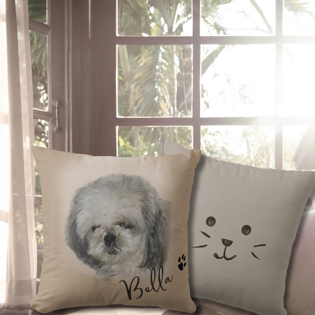 Cojín decorativo personalizado de imagen de perro  (Custom Dog Photo Image personalized Throw Pillow)