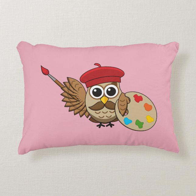 Cojín Decorativo Personalizado de Lechuza Cute Painter (Anverso)