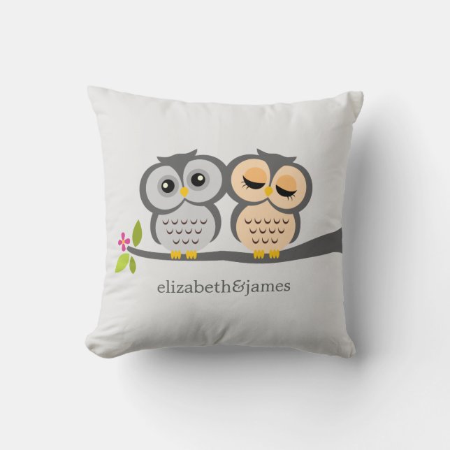 Cojín decorativo Personalizado de lechuzas platead (Anverso)