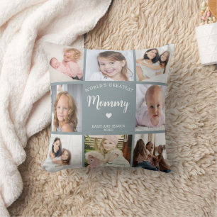 Cojín Decorativo Personalizado de mamá moderna Collage de fotos cor