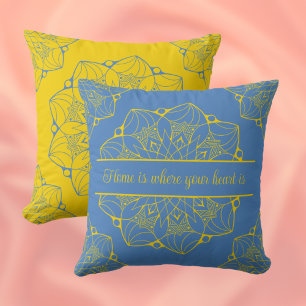 Cojín decorativo personalizado de Mandala amarillo