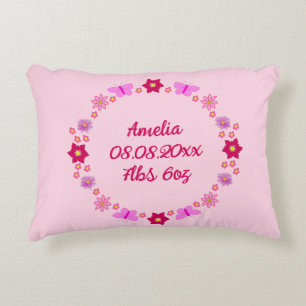 Cojín Decorativo Personalizado de mariposas y flores para bebé rosa