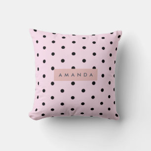 Cojín Decorativo Personalizado de moda rosa y negro con lunares