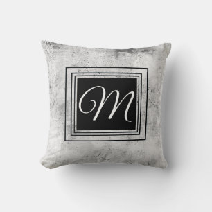 Cojín Decorativo personalizado de monograma en negrita gris blanco