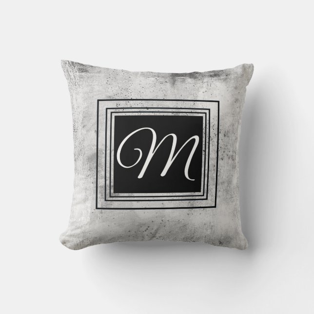 Cojín Decorativo personalizado de monograma en negrita gris blanco  (Anverso)