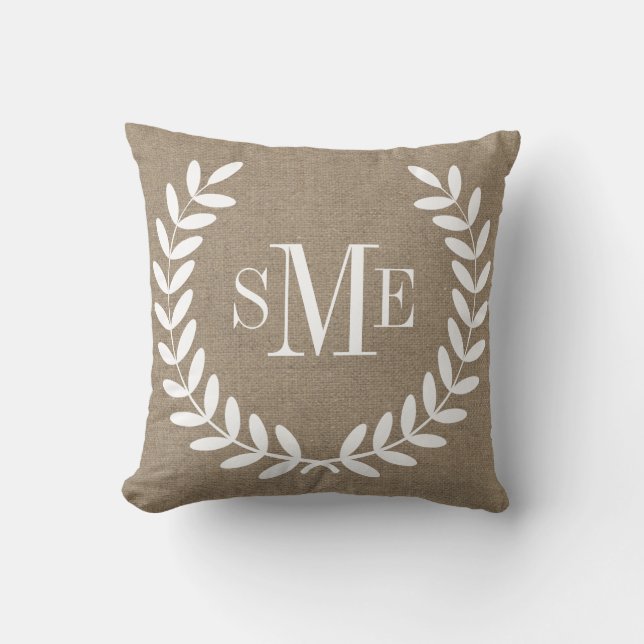 Cojín Decorativo Personalizado de Monograma Rústico de Casa Blanca (Anverso)