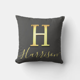 Cojín Decorativo Personalizado de oro elegante Monograma H Nombre C