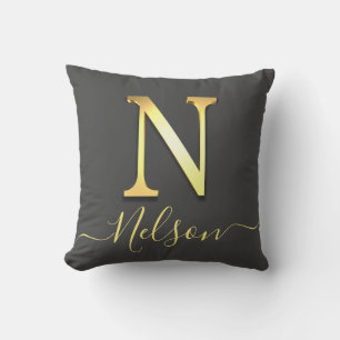 Cojín Decorativo Personalizado de oro elegante Monograma N Nombre C