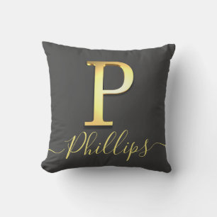 Cojín Decorativo Personalizado de oro elegante Monograma P Nombre C