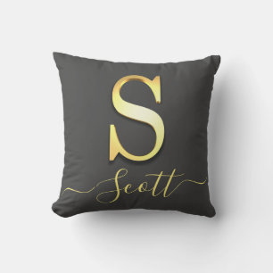 Cojín Decorativo Personalizado de oro elegante Monograma S Nombre C