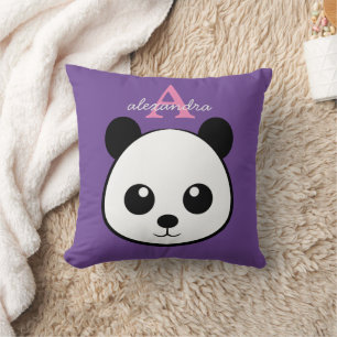 Cojín Decorativo Personalizado de oso panda lindo Monograma