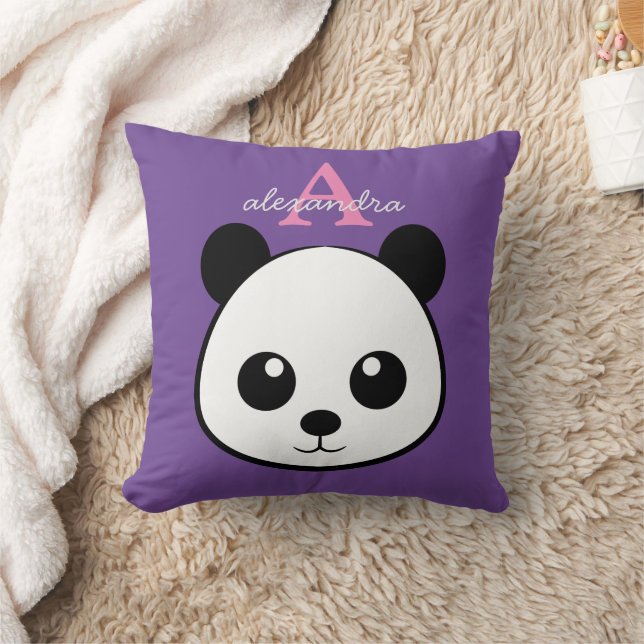 Cojín Decorativo Personalizado de oso panda lindo Monograma (Manta)