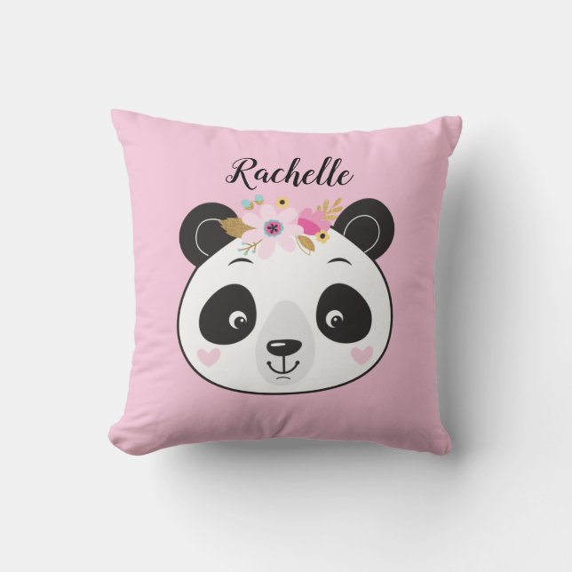 Cojín decorativo personalizado de panda rosado (Anverso)