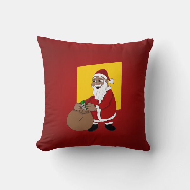 Cojín Decorativo Personalizado de Papá Noel Negro (Anverso)