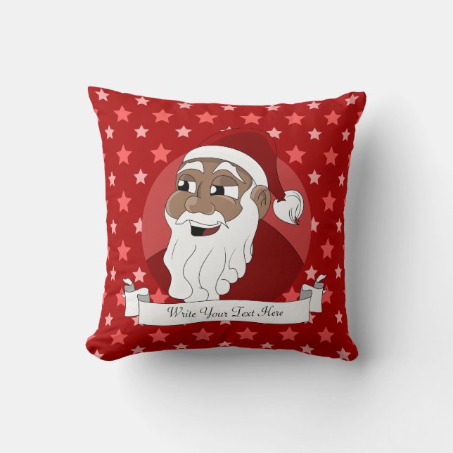 Cojín Decorativo Personalizado de Papá Noel Negro (Anverso)