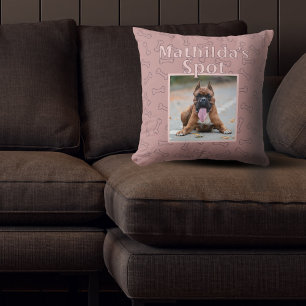 Cojín Decorativo Personalizado de perro rosado lindo Mascota Nombre