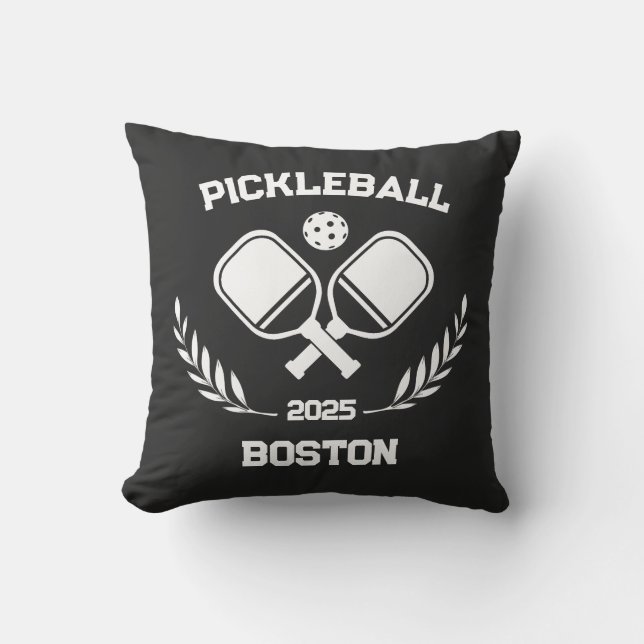 Cojín Decorativo Personalizado de Pickleball Boston 2025 Black (Anverso)