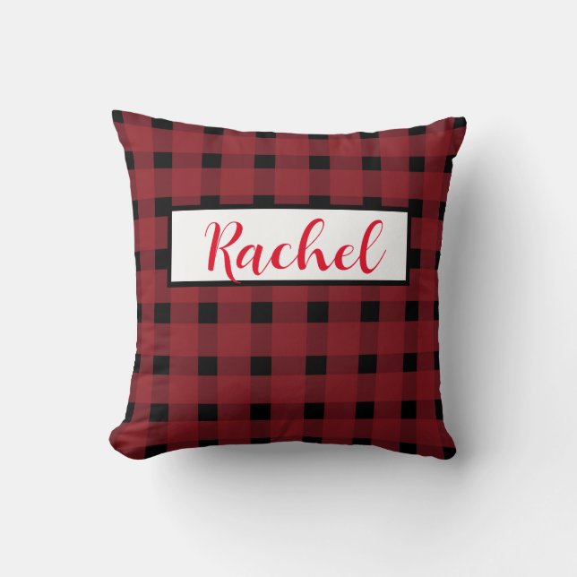 Cojín decorativo personalizado de Red Black Gingha (Anverso)