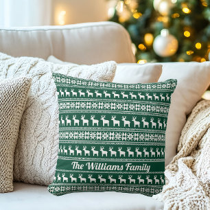 Cojín Decorativo Personalizado de renos de Navidades verdes tradici
