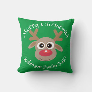 Cojín Decorativo Personalizado de renos malcriados Navidades verdes