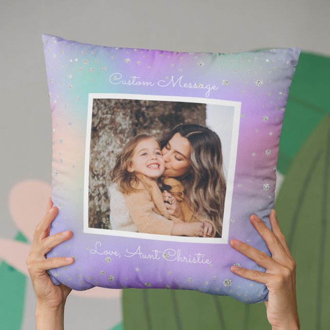 Cojín Decorativo Personalizado de tía Niece Foto Purple (Aunt Niece Custom Photo Purple Throw Pillow
)