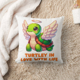 Cojín Decorativo Personalizado de tortuga Cute Angel Wings Halo