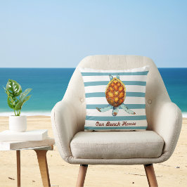 Cojín Decorativo Personalizado de tortugas marinas en franjas de ag