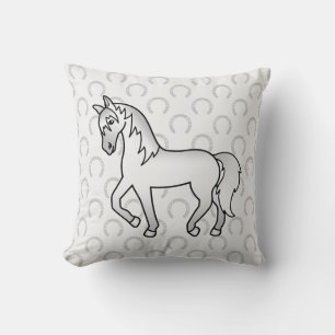 Cojín Decorativo Personalizado De Trote Gris Dibujando Caballos Y H