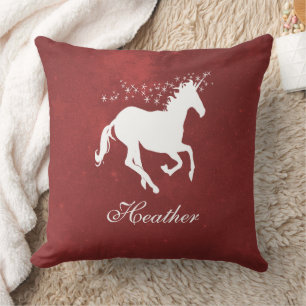 Cojín decorativo personalizado de Unicornio rojo