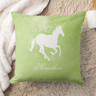 Cojín decorativo personalizado de unicornio verde