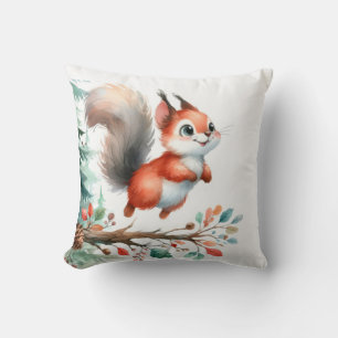 Cojín Decorativo Personalizado de Woodland ardilla lindo acuarela j