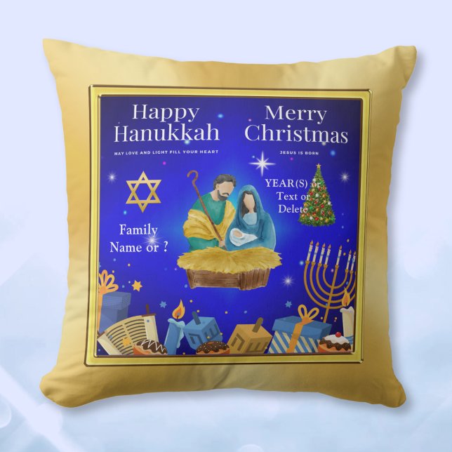 Cojín Decorativo Personalizado, Decoración de Navidades de Hanukkah (Hanukkah Christmas Decor. Christmas and Hanukkah Pillow. Happy Hanukkah and Merry Christmas. )