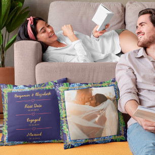 Cojín Decorativo Personalizado del aniversario de Blue Hydrangeas B